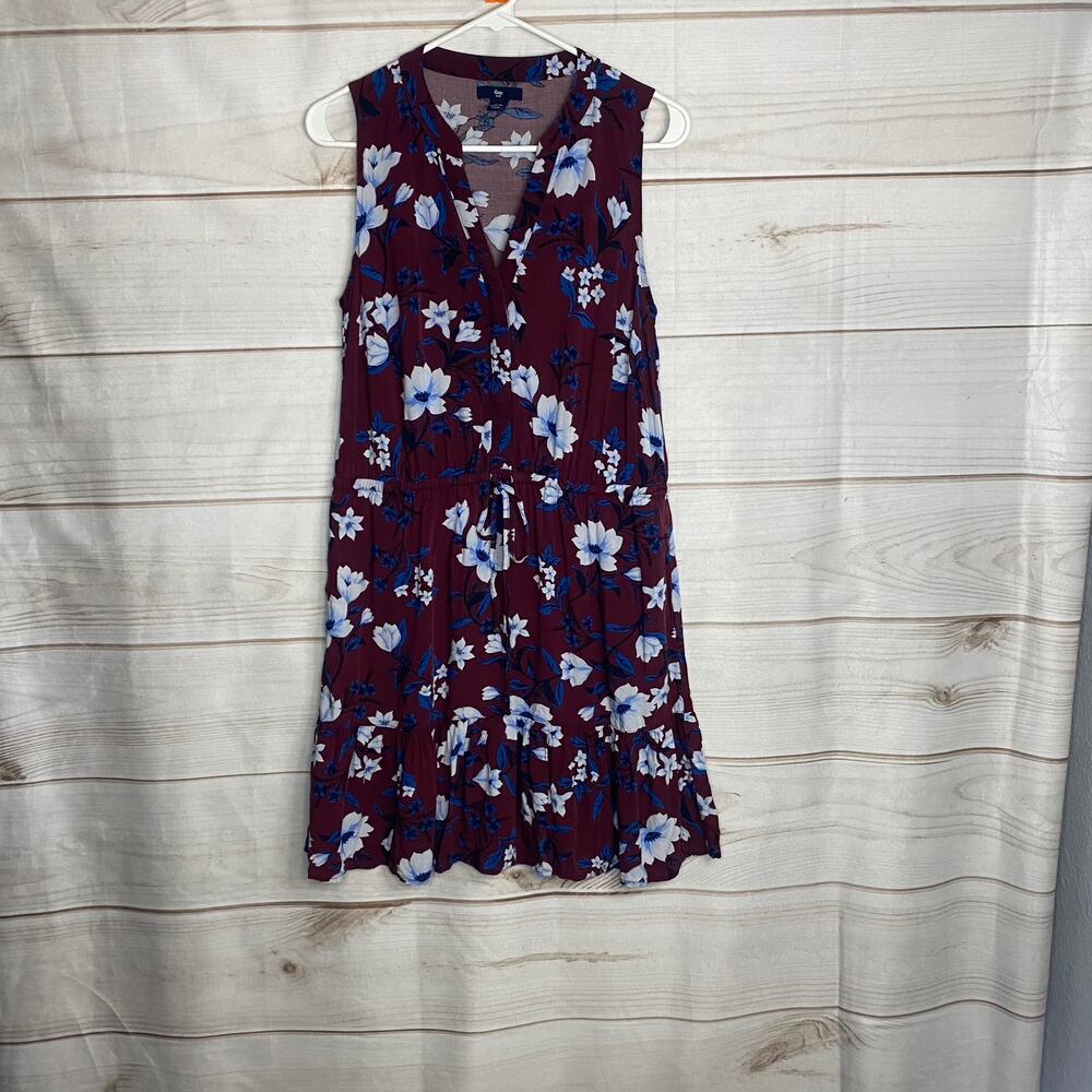 Gap Burgundy Floral Print Sleeveless Mini Dress Size Small